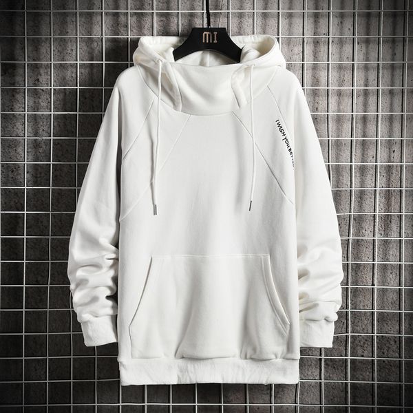 

new japan style casual o-neck 2021 spring autumn black white hoodie sweatshirt men's fleece hip hop skateboard streetwear clothes 8428