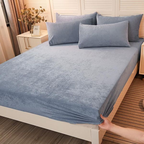 

sheets & sets solid color flannel velvet fitted sheet elastic bed linen home mattress cover queen king size winter bedspread 160x200 customi