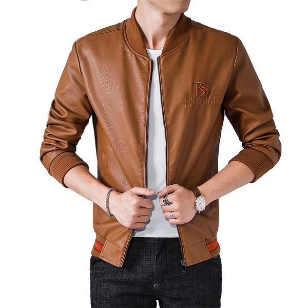 

men's jackets winter warm jacket faux leather for men print letter style man stand striped pu homme clothing, Black;brown