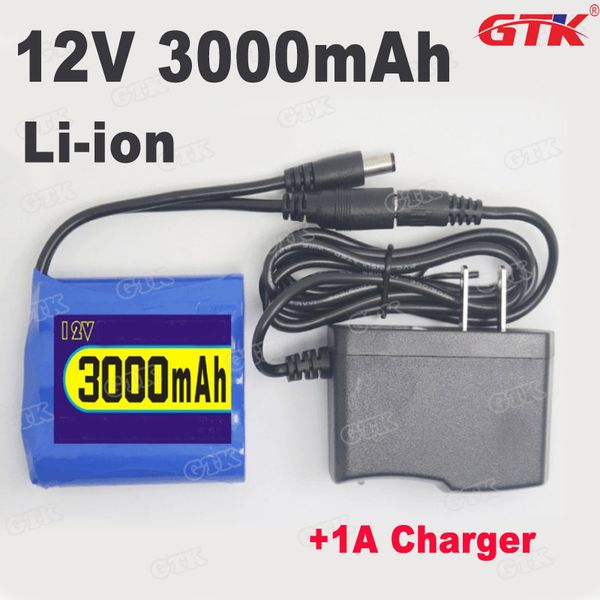 GTK 12v 3000mah batterie agli ioni di litio 12v 18650 batteria per telecamera cctv luce a led altoparlante serratura elettronica + 12.6v 1Acaricatore