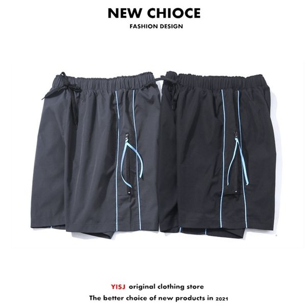 

summer simple pocket zipper sports shorts men's trendy hip hop casual versatile basketball capris, Black