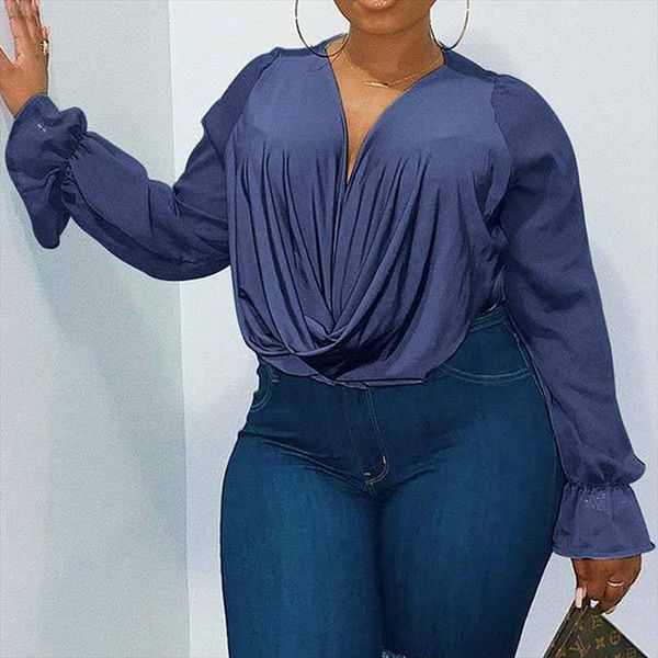 

plus size deep womens shirt v neck casual long sleeve chiffon shirts, White