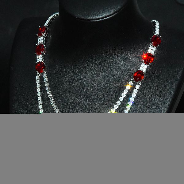 

luxury 925 sterling silver chain necklace for women bridal jewelry lab sapphire emerald wedding chocker necklace