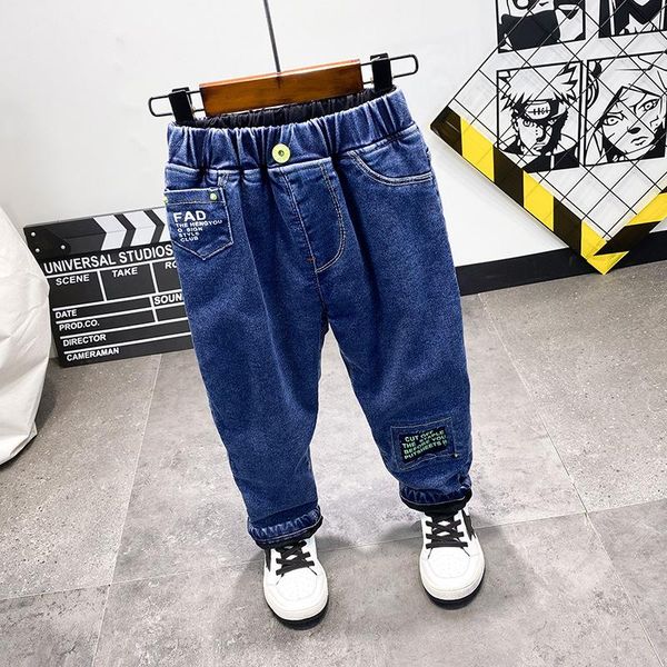 

boys jeans trousers 2021 autumn winter korean baby boys fashion new denim pants velvet thick jeans baby kids cowboy pants, Blue