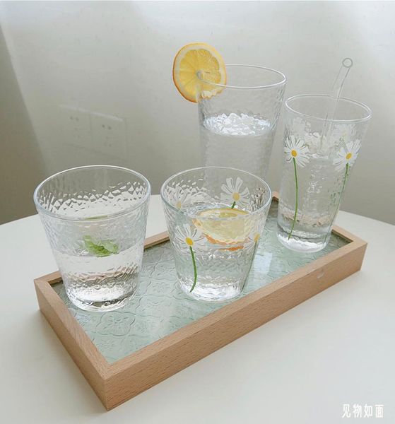 

mugs retro daisy glass transparent breakfast juice coffee cup