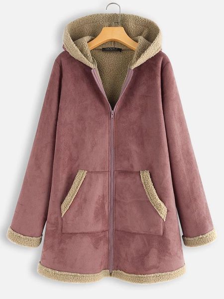 

women's jackets winter patchwork jacket plus velvet deerskin hooded loose coat women vintage solid casual thicken coats zipper overcoat, Black;brown
