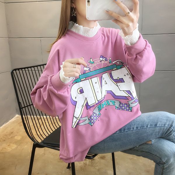 

women's sweater loose korean students 2021 letter printing large women's et, Black