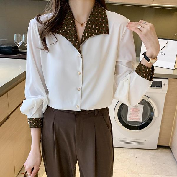 

women's blouses & shirts fashion chiffon 2021 spring summer ol blouse long sleeve blusas mujer, White
