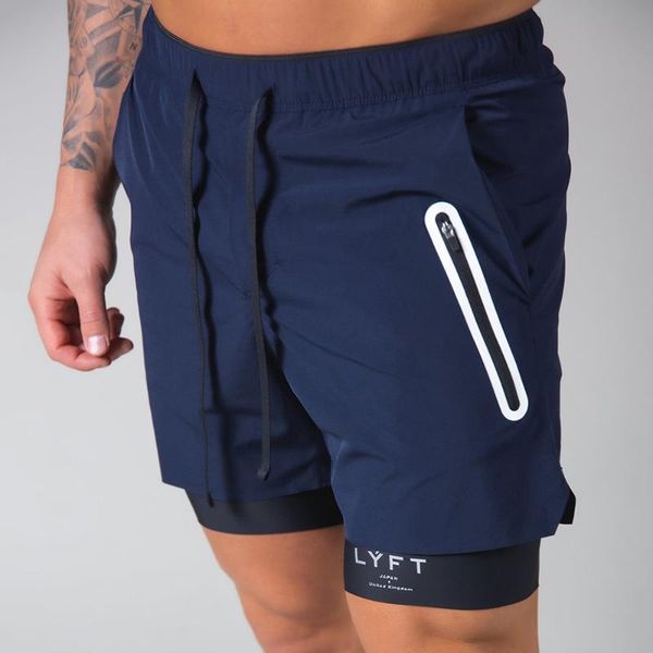 

running shorts men sport short pants fitness bodybuilding double deck sweatpants quick dry training workout 2 in 1 gym, Black;blue