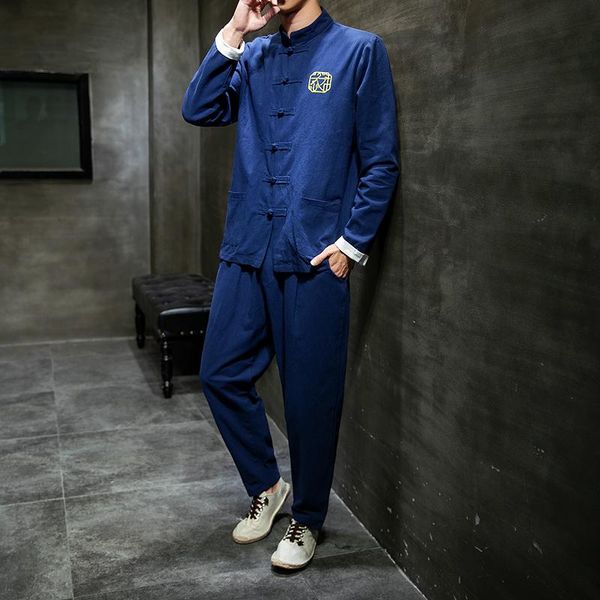 

men's tracksuits -5xl cotton linen suit chinese martial arts uniform meditation roll-up sleeve frog button shirt pants outfit, Gray