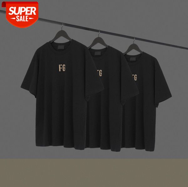

fear of god seventh wash black fg letter flocking printed short-sleeved t-shirt tee #ks6y, White;black