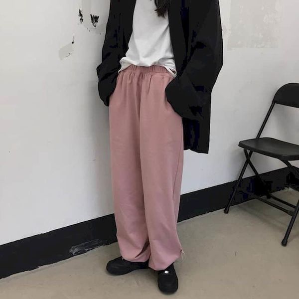 

casual female breeches lazy korean fall all-match pink sports with loose cordon leg straight women's pants 7h65, Black;white