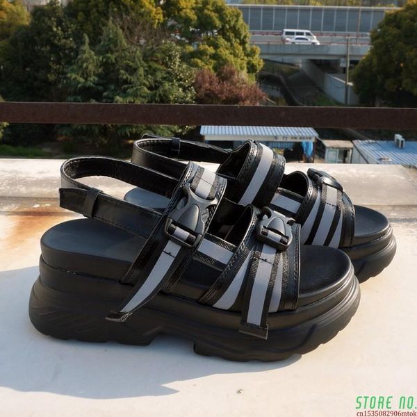 

sandals reflective chunky women's 2021 summer fashion women beach platform sandal leather comfortable casual woman shoes, Black