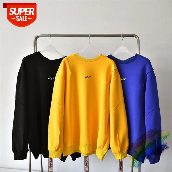 

ade logo print adererror crewneck men women ader error lrregular stitches sweatshirts cotton hoodies z-stitch #mo17, Black