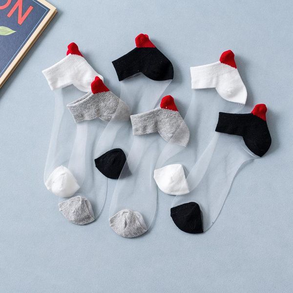 

socks & hosiery 3 pairs solid color cute casual crystal silk girls comfortable candy love cotton heel women glass ankle, Black;white