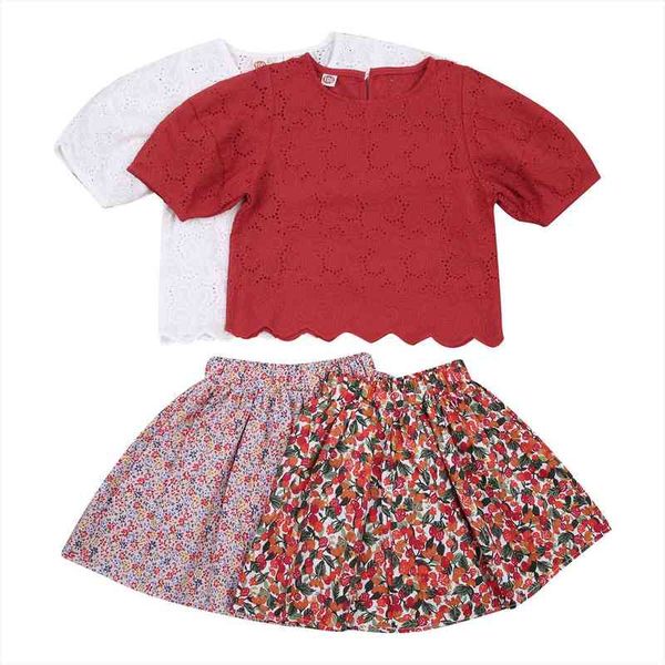 

toddler girls round collar suit, baby middle sleeve short skirt bodysuit, lace flower printing dress 2pcs outfit set, White