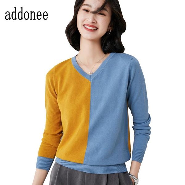 

women's sweaters 2021 least style spring autumn women cotton knitted v-neck long sleeve sweater pullover stitched color casual loose fa, White;black