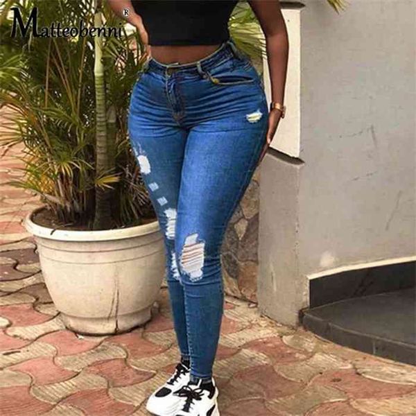 

women stretch ripped distressed skinny high waist denim pants shredded jeans trousers casual jeggings ladies spring autumn wear, Blue