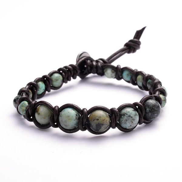 

tennis men's bracelet natural stone genuine leather wrap bracelets handmade weaving bead boho drop, Golden;silver