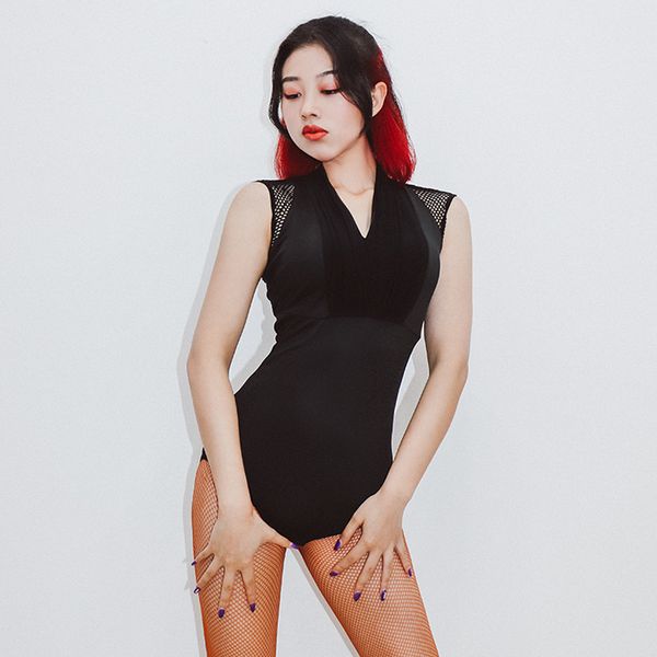 

summer dance women latin dance dress black bodysuit for ballroom/tap dance clothes competitive wear practice, Black;red