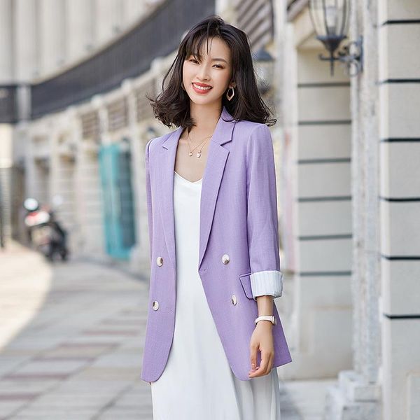 

women's suits & blazers fashion women's blazer spring autumn double breasted women female ladies purple apricot pink black casual j, White;black