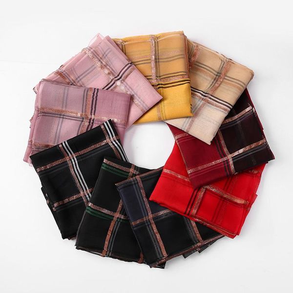 

scarves muslim 2021 design lady scarf hijab silk striped plaid scarvies bandana for woman suit full season fashion shawl wrap headscarf, Blue;gray