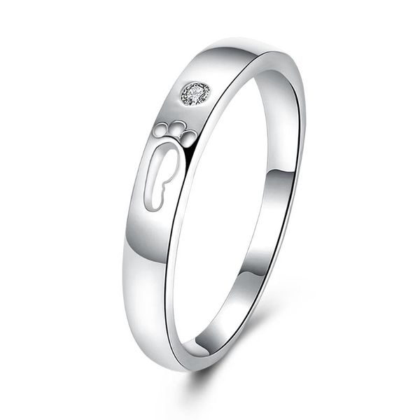 

cluster rings zemior 925 sterling silver for women with zircon cute romantic footprints ring party female fine jewelry arrival, Golden;silver