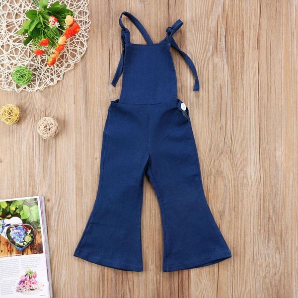 

1 6years toddler kids baby girl jeans jumpsuit bandage strap bib pants overalls blue denim jumpsuits playsuit children clothes