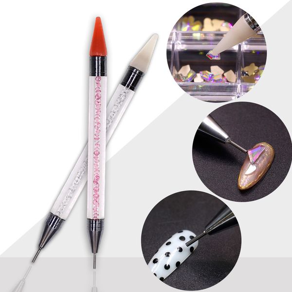 Handwerkzeuge Dual-Ended Nail Dotting Pen Kristallperlen Griff Strass Studs Picker Wachs Bleistift Maniküre Nail Art Tool DH5468