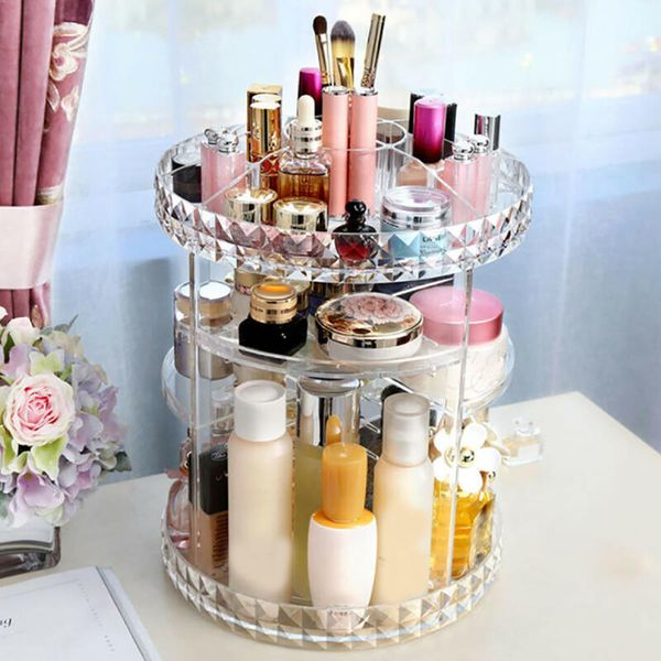 

360-degree rotating transparent box cosmetic jewelry makeup organizer home storage
