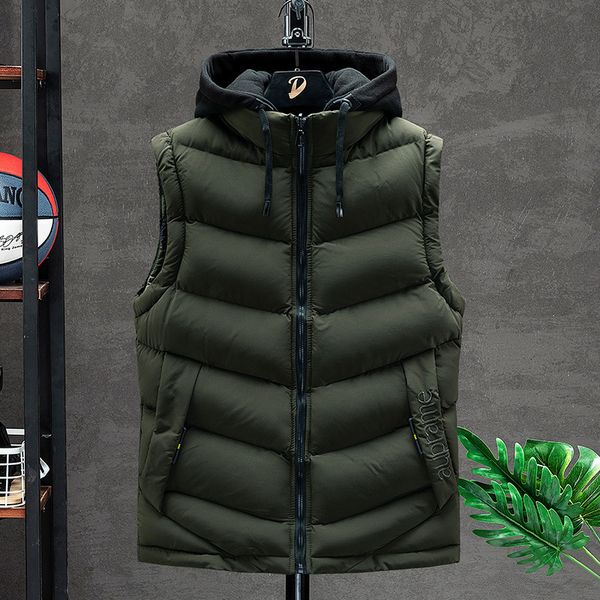 

down cotton casual fashion hooded warm thickened coat men's large vest, Black;white