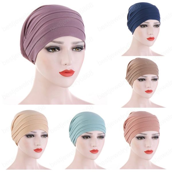 Donne Elastico Turbante Cappello Testa Avvolgere Cotone Hijab Cap Solido Morbido Foulard Nuova Moda Sciarpa Musulmana Turbante Musulmano per Le Donne