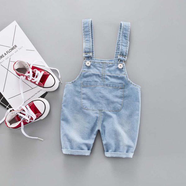 

wear 2019 summer new korean washing baby boys and girls denim strap shorts children's pantsx899, Blue