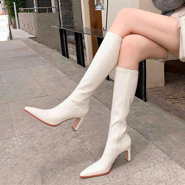 

boots high-heeled boots at the height of thick knee women keep warm zipper woman shoes pointed elastic toe microfibre all games long 8bn3, Black