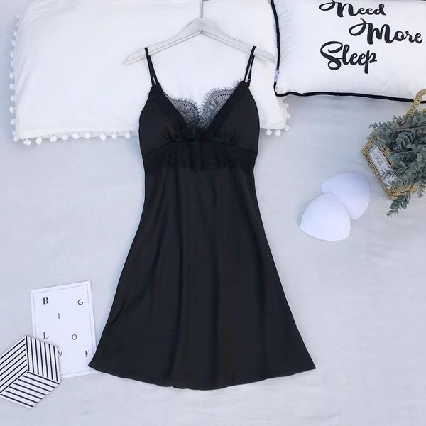 

women's sleepwear satin spaghetti strap nightdress lady bride bridesmaid wedding nighty sleep dress intimate lingerie lace home dressin, Black;red