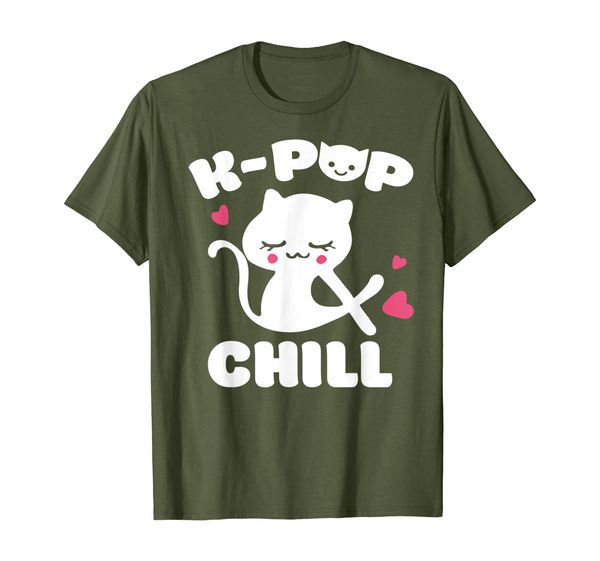 

cute k-pop chill cat korean pop music t-shirt, White;black