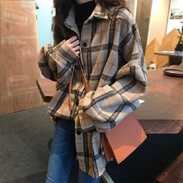

women's polos female spring street blouse shirts vintage oversized plaid flannel boyfriend tunic shirt for women casual korean, White