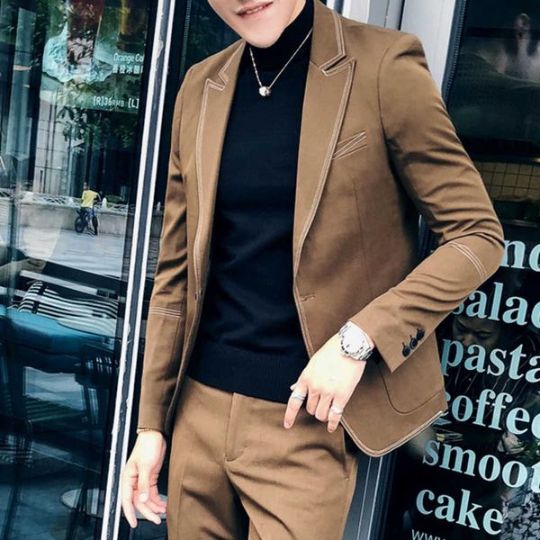 

brand mens blazer casual male slim fit suit jacket wedding dress suit stage clothing single button blazers men casaco masculino 210527, White;black