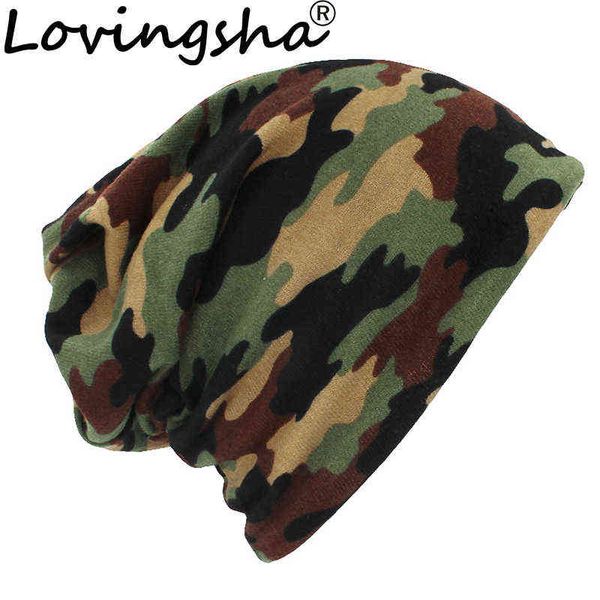 

lovingsha autumn winter thin multifunction women skullies beanies camouflage design hats for men fashion feminino scarf ht110 y21111, Blue;gray