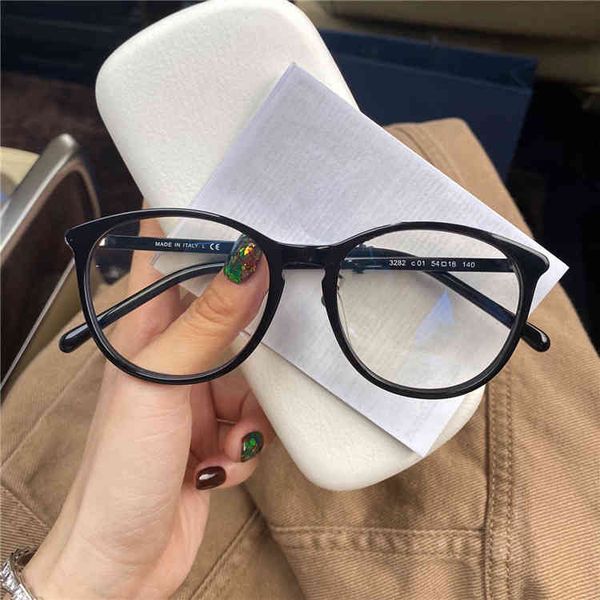 

factory outlet small fragrant plate round myopia flat lens with matching degree plain color anti blue light frame ch3282, White;black
