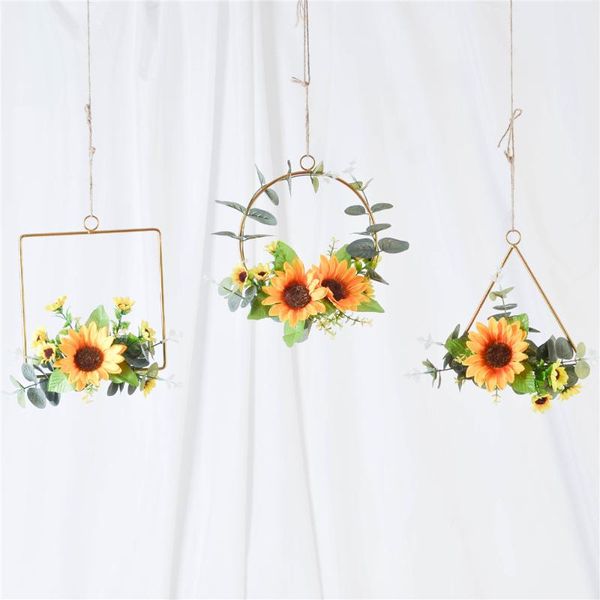 

decorative flowers & wreaths cilected nordic artificial sunflower iron geometric wall hanging wreath home wedding simulation flower decorati