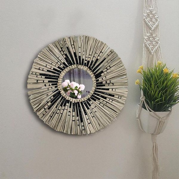 

mirrors macrame tapestry decoration mirror hand-woven wall hanging bohemia handcraft tassel background home decor