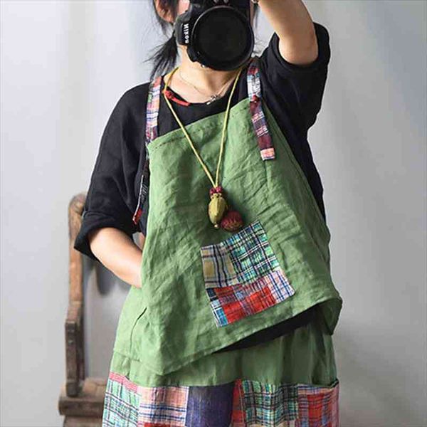 

vintage patchwork ramie summer womens tanks chinese style loose pockets sleeveless, White