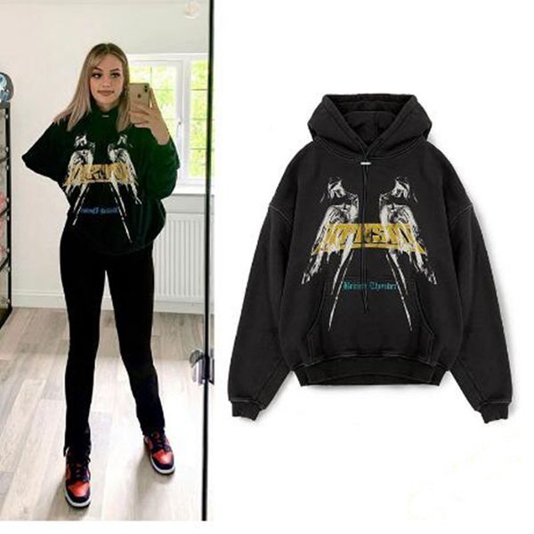 

2021 new streetwear represent vintage hoodie men women 1:1 high-quality thunder angel printing pullovers winter retro sweatshirts 821g, Black