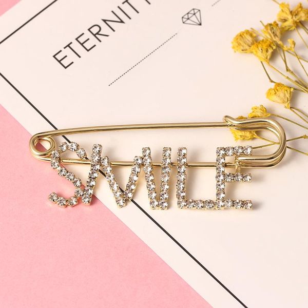 

pins, brooches handmade luxurious crystal brooch gift "smile" letters breastpin /hat ornament/bag accessories party, Gray