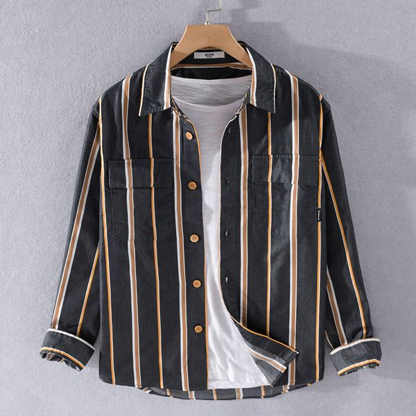 

2021 new summer and autumn italy brand cotton striped for men casual comfortable shirt mens stripe shirts male vl8w, White;black