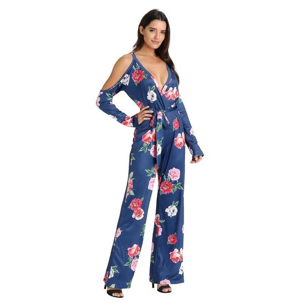 

women's jumpsuits & rompers chamsgend women ladies print long sleeve deep v neck body mujer plus size playsuit c30123, Black;white