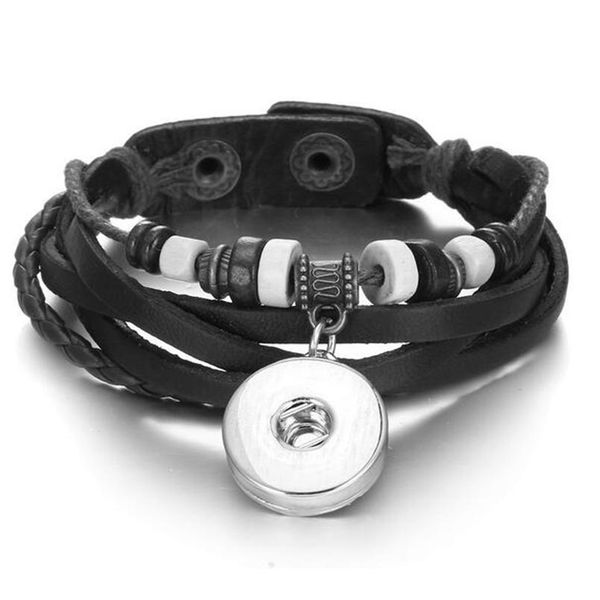

black brown retro leather snap bracelet vintage leather bracelet & bangle fit 18mm snap button bracelet for men jllnzq, Golden;silver