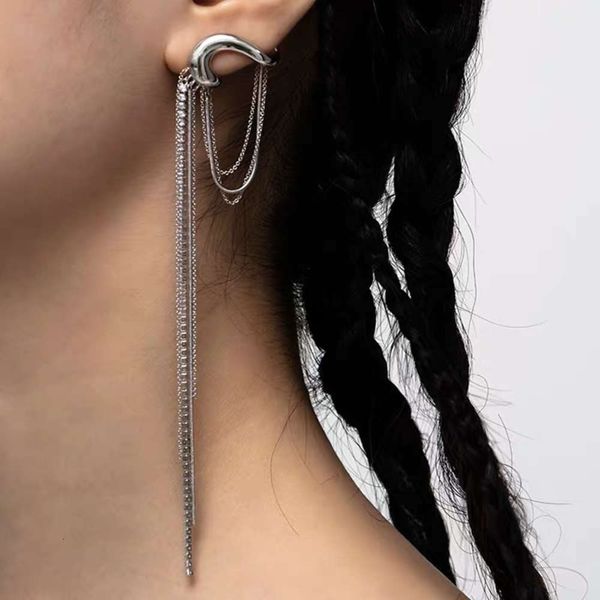 

hbp fashion dongdamen new geometric asymmetric zircon tassel long personality earrings, Silver