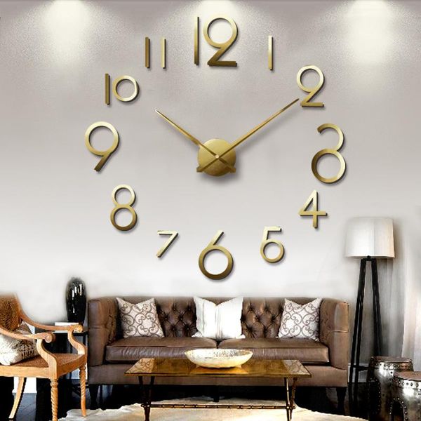 

wall clocks product creative diy clock three-dimensional living room individual decoration with digital roman mirror gold